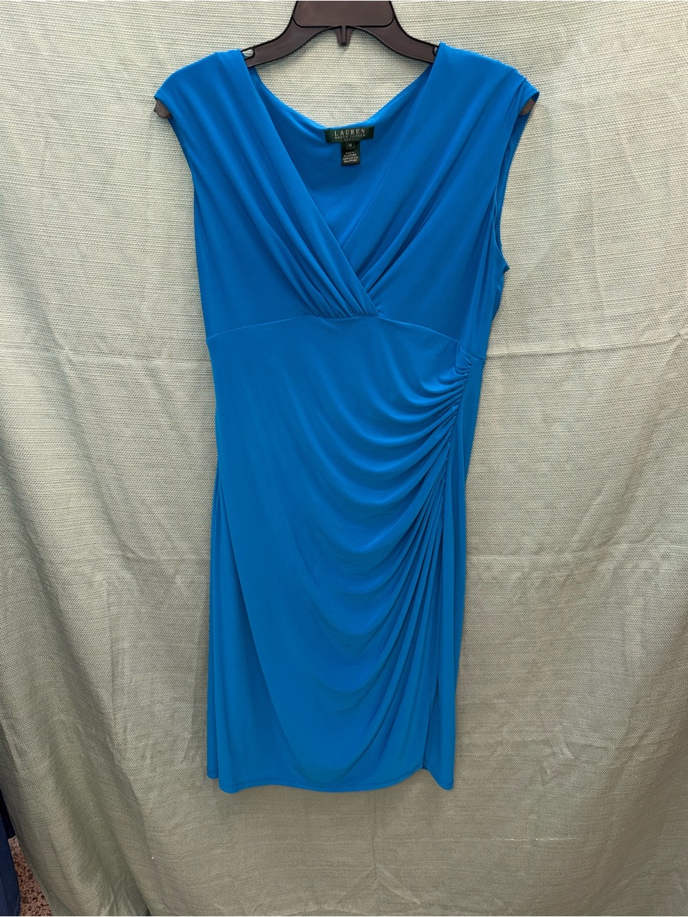 Ralph Lauren Bright Blue Sleeveless Faux-Wrap Sheath Dress